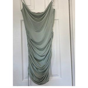 BLUE BLUSH DRAWSTRING RUCHED SIDE RIB-KNIT / BODYCON LIGHT GREEN DRESS  | NEW